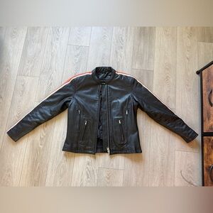 Hot Leathers Leather Jacket Black With Orange Racing Stripe Womens 38/L